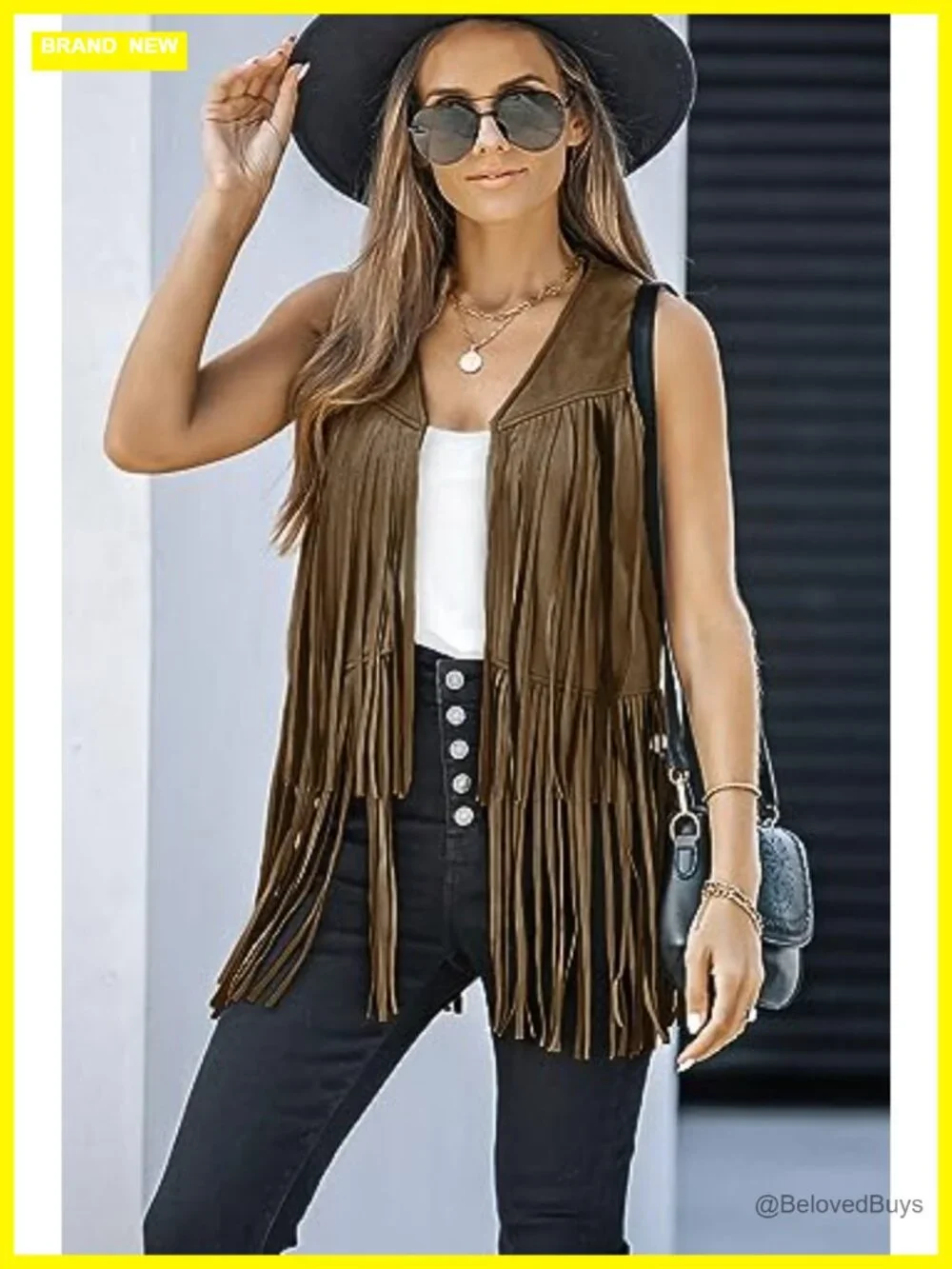 Faux Suede Fringe Vest Sleeveless Tassel Western Cowgirl Outerwear - Picture 3 of 7